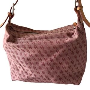Dooney & Bourke Signature Monogram Canvas Hobo Bag Pink Mauve Tan Leather Trim